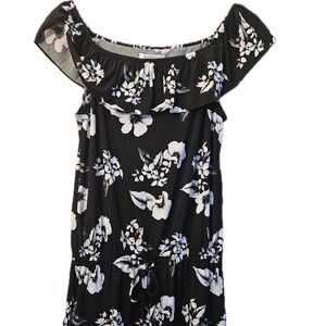 White House Black Market Dress Womens Small Black Floral Off Shoulder Sundress
